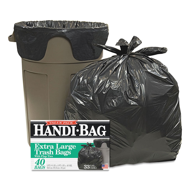 Handi-Bag HAB6FTL40 Super Value Pack Trash Bags, 33gal, .65mil, 32.5 x 40, Black - Brand New