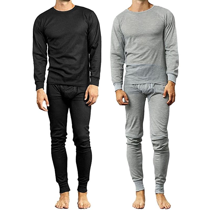 GALAXY BY HARVIC MEN'S 4-PIECE THERMAL SET (2-FULL SETS) - SIZE XL - GRAY/BLACK - Brand New