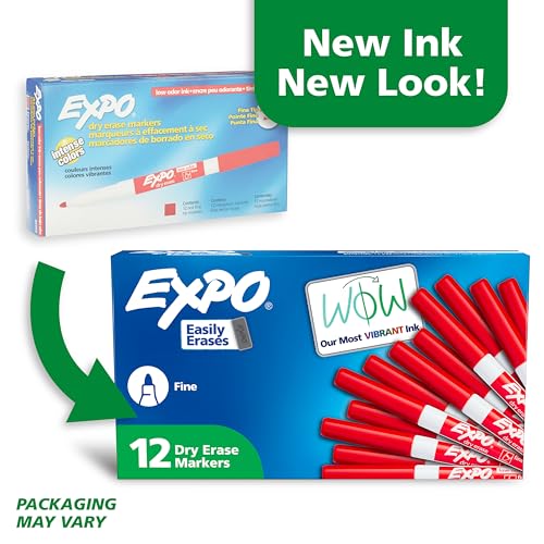 EXPO 86002 SANFORD EXPO LOW ODOR DRY ERASE MARKER FINE POINT RED BOX OF 12 - Brand New