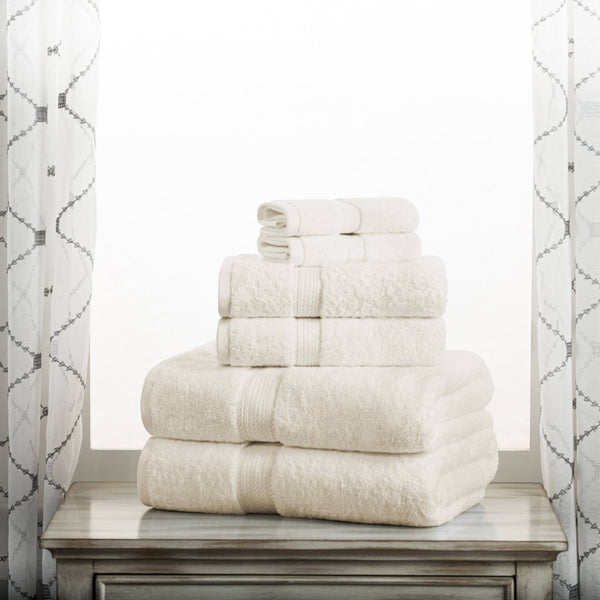 BIBB HOME SUPERIOR EGYPTIAN COTTON PILE HEAVYWEIGHT 6-PIECE TOWEL SET - CREAM - Like New