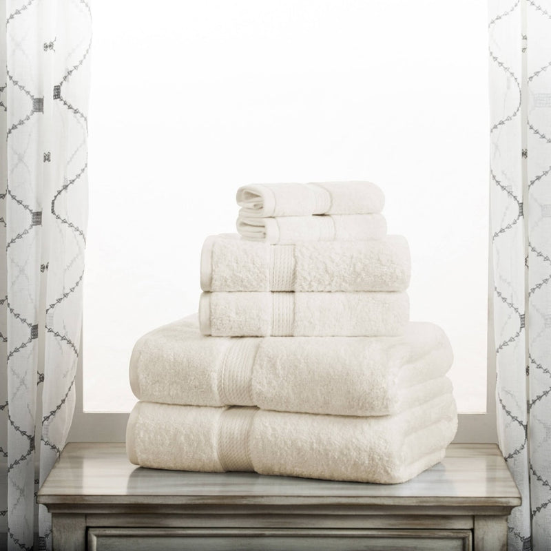 BIBB HOME SUPERIOR EGYPTIAN COTTON PILE HEAVYWEIGHT 6-PIECE TOWEL SET - CREAM - Like New