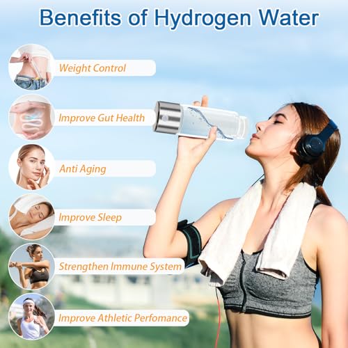 HYDROGEN WATER BOTTLE, PORTABLE HYDROGEN WATER GLASS BOTTLE, 420ML - CLEAR/SS - Like New