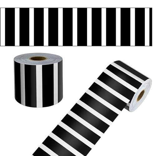 CARSON DELLOSA 65' BLACK AND WHITE STRIPES ROLLED STRAIGHT BULLETIN 1 ROLL - Brand New