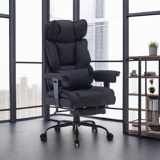 EFOMAO FABRIC OFFICE CHAIR BIG AND TALL 400 LB WEIGHT CAPACITY BLACK - Like New