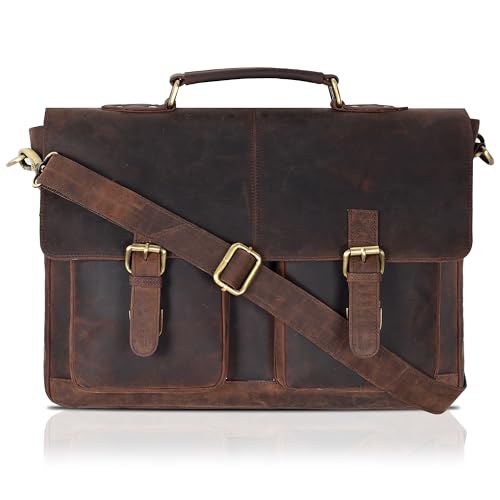 OAK LEATHERS LEATHER LAPTOP MESSENGER BAG OFFICE TRAVEL BAG BROWN1 - L - Like New