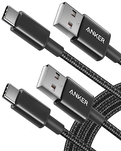 Anker USB C Cable 2-Pack 6ft Premium Nylon USB A to USB C AK-B8173011 - Black - Like New