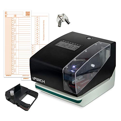 UPUNCH CR1000 TIME CLOCK & DATE STAMP SYSTEM, 50 CARDS, RIBBON & KEYS - BLACK - Like New