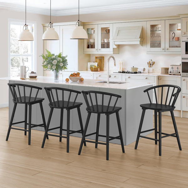 LUE BONA BLACK 24-IN H COUNTER HEIGHT WOOD BAR STOOL 2 - PACK BLACK 20.9'' W - Like New