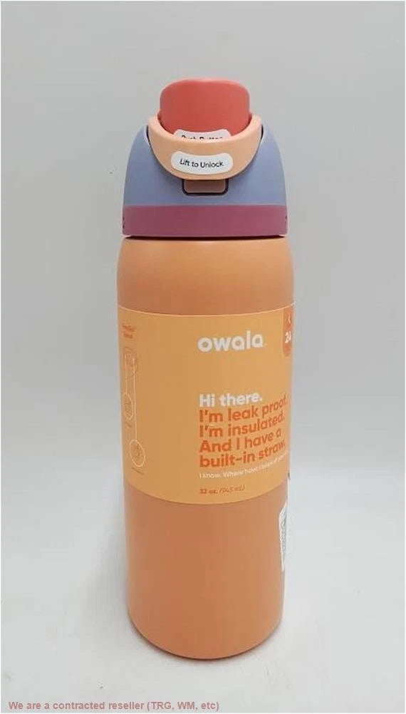 OWALA FREESIP 32 OZ STAINLESS STEEL WATER BOTTLE - TANGY TANGO WITH ORANGE LID - Like New