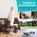 ELENKER STEERABLE FOLDABLE KNEE WALKER 10" WHEELS WITH BAG - PINK - Like New