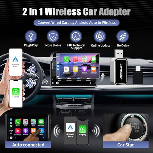 BVICNG 2 IN 1 WIRELESS CARPLAY ADAPTER & ANDROID AUTO WIRELESS 5.0 - BLACK - Like New