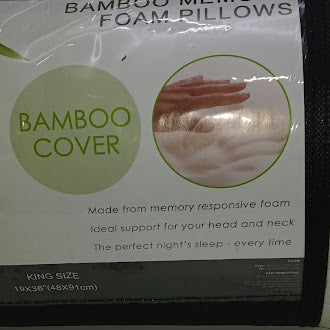 BAMBOO MEMORY FOAM PILLOWS BAMBOO COVER KING SIZE - 19X36 - GREEN/WHITE - Brand New