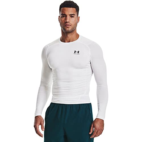 UNDER ARMOUR MEN'S HEATGEAR COMPRESSION LONG-SLEEVE T-SHIRT - WHITE(100)/BLACK - Brand New