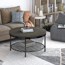 NSDIRECT 36" ROUND COFFEE TABLE STORAGE VINTAGE WOOD TOP - DARK/ GRAY /BROWN - Like New