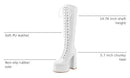 Perisis Women's Chunky Platform Knee High Boots Lace Up Goth Size: 9 - White - Like New