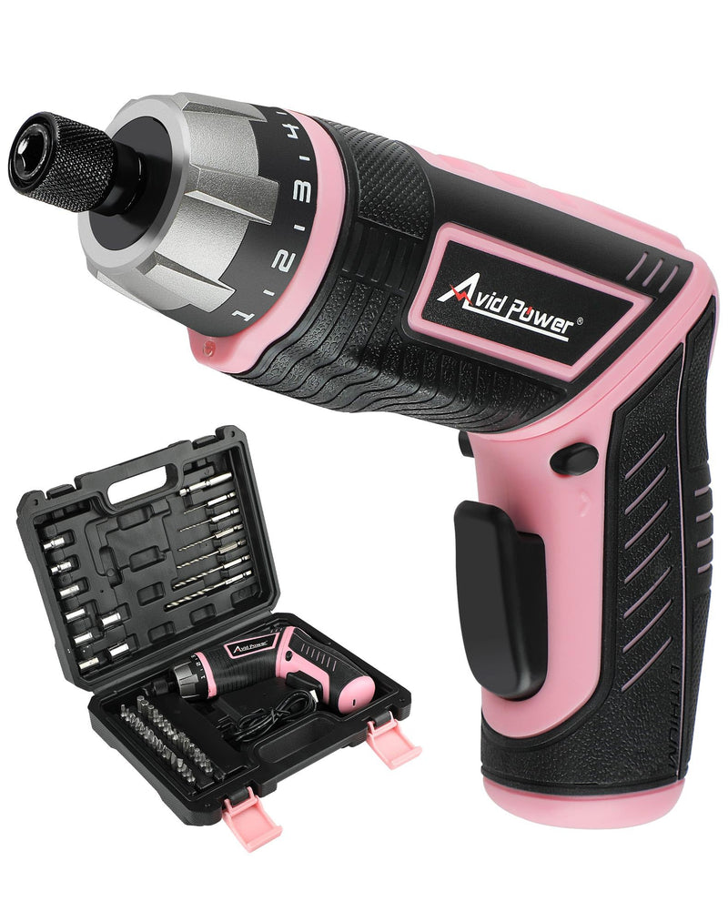 AVID POWER ELECTRIC CORDLESS SCREWDRIVER SET RECHARGEABLE 4V 44PCS - PINK - Like New