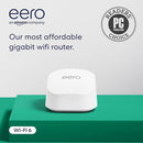 EERO AMAZON EERO 6+ MESH WIFI ROUTER SUPPORTS INTERNET PLANS UP TO 1 PACK WHITE - Like New
