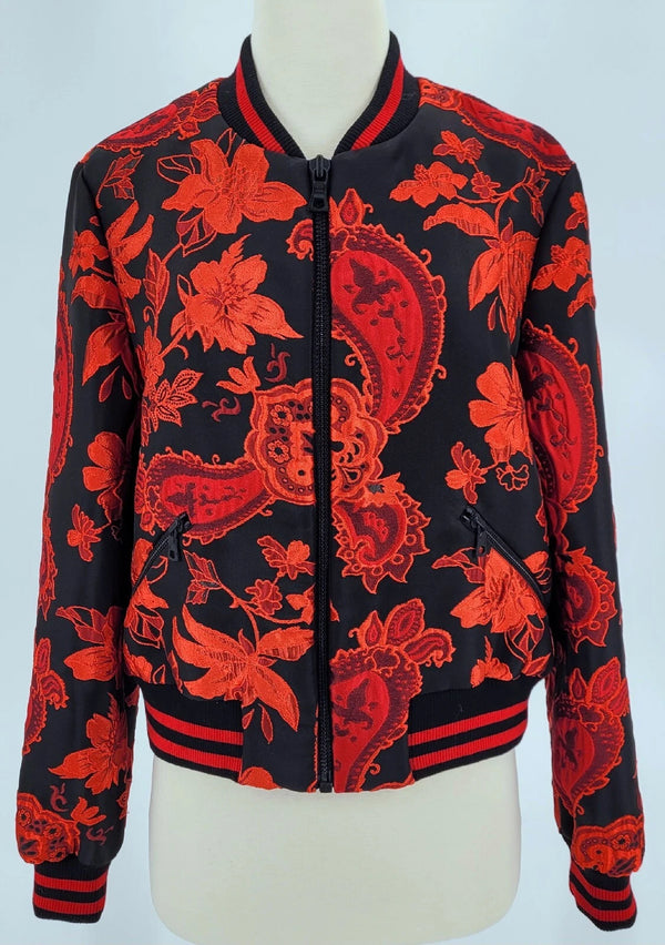 ALICE + OLIVIA LONNIE BOMBER JACKET - SIZE: WOMEN S - RED/BLACK - Brand New