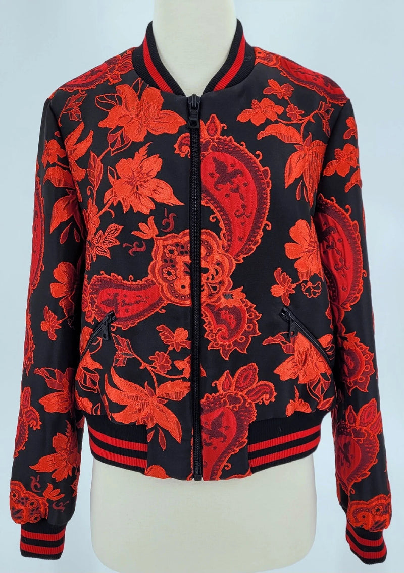 ALICE + OLIVIA LONNIE BOMBER JACKET - SIZE: WOMEN S - RED/BLACK - Brand New