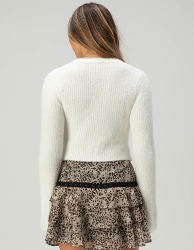 MELROSE WEST OF MELROSE FUZZY TIE FRONT WOMENS CARDIGAN - CREAM - WOMEN'S M - Brand New