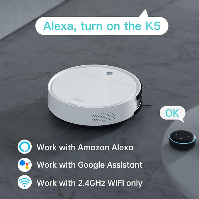 OKP LIFE K5 Robot Vacuum Alexa/Google Compatible Ideal for Pets - WHITE Like New