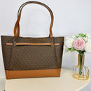 MICHAEL KORS REED LARGE BELTED LOGO TOTE - BROWN - Like New