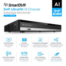 AMCREST 5MP ULTRAHD 8 CHANNEL DVR SECURITY CAMERA SYSTEM RECORDER - Black - Like New