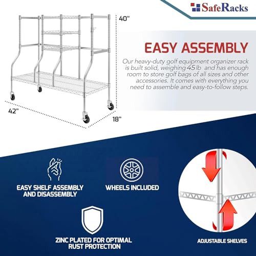 SafeRacks Golf Equipment Organizer Rack, Garage Storage Rack, Steel Wire - WHITE - Like New