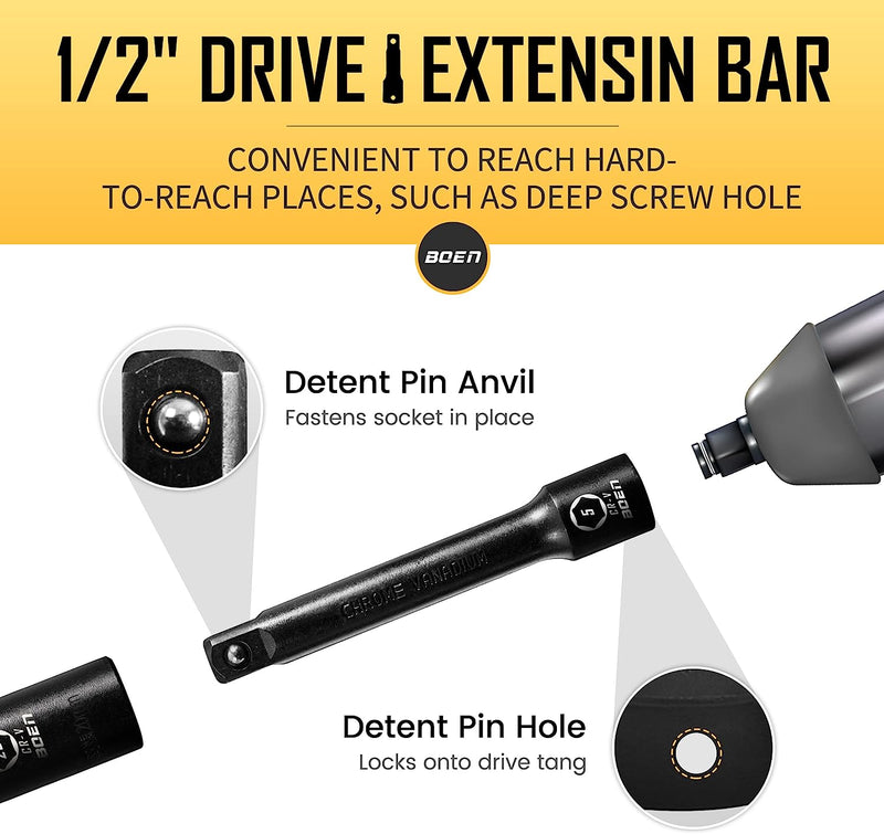 BOEN S2 35-Piece 1/2" Drive Deep Impact Socket Set 3/8"-1-1/4" &  8-24mm - Black - Like New