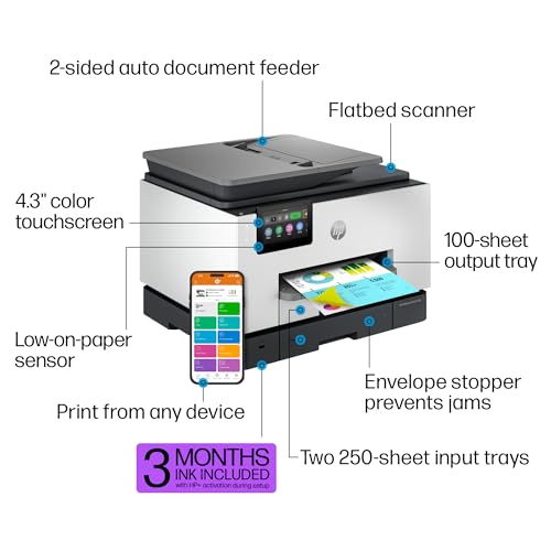 HP OFFICEJET PRO 9135E ALL-IN-ONE PRINTER, COLOR, WIRELESS - WHITE/BLACK - Like New