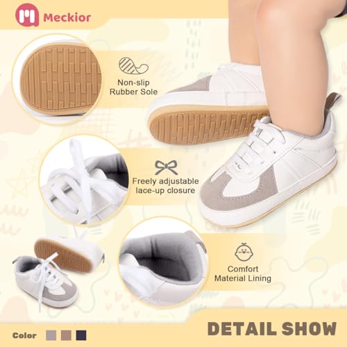 MECKIOR INFANT TODDLER CANVAS SHOES SNEAKER, SIZE: YOUTH 13 (12-18M), WHITE/GREY - Like New
