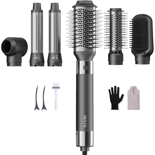IBAYS HAIR DRYER BRUSH 6 IN 1 HOT AIR STYLER, 110,000 RPM, CURLING - BLACK - Like New