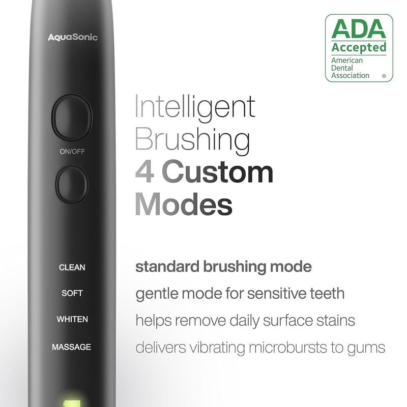 Aquasonic Black Series Ultra Whitening Toothbrush 8 Brush Head Travel Case BLACK - Like New