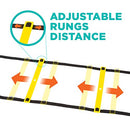 Speed Agility Ladder, 20 ft, 4 Metal Pegs, Carrying Bag, Black & Yellow - Brand New