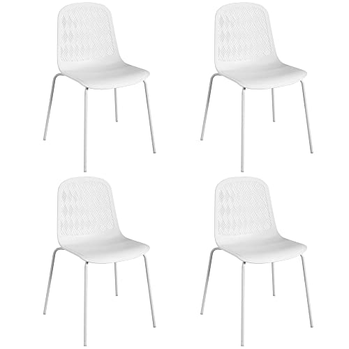 KM LEGEND MODERN CHAIRS WITH METAL FOR LIVING, ROOM, KITCHEN, SET OF 4 - WHITE - Like New