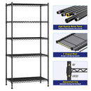 REIBII 5-TIER ADJUSTABLE WIRE SHELVING UNIT, 21.5″ WIDE STORAGE RACK - BLACK - Like New