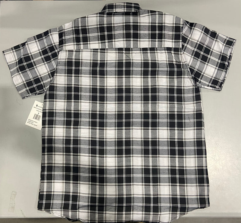 BLACK HORSE MEN'S S/S WOVEN PLAID SHIRT - BLACK AND WHITE MENS SMALL - Brand New