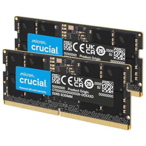 Crucial 32GB DDR5 RAM Kit (2x16GB), 5600MHz (or 5200MHz or 4800MHz) - Black - Brand New