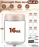 COZYVERGE 6 PACK 16 OZ OVERNIGHT OATS CONTAINERS AIRTIGHT LIDS - BEIGE - Like New