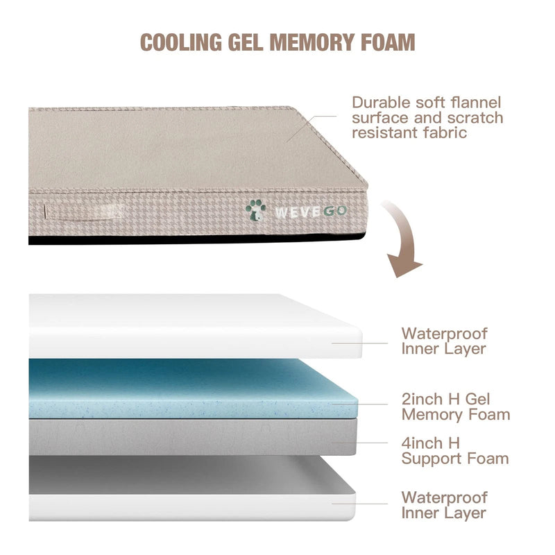 WEVEGO DOG BED REMOVABLE WASHABLE COVER GEL MEMORY FOAM SPONGE 2-LAYER - BEIGE - Like New