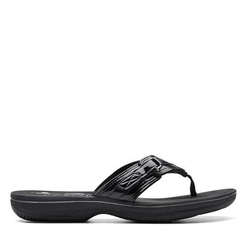 CLARKS WOMEN'S BREEZE SEA FLIP-FLOP SIZE 8 BLACK PATENT - Brand New