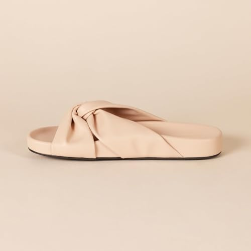 AMAZON ESSENTIALS WOMEN'S TWIST SLIDE SANDAL - SIZE: WOMEN 8 - LIGHT BEIGE - Brand New