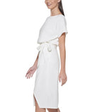 KENSIE WOMENS SHORT SLEEVE TIE WAIST MIDI DRESS SIZE: WOMEN 4 - IVORY - Brand New