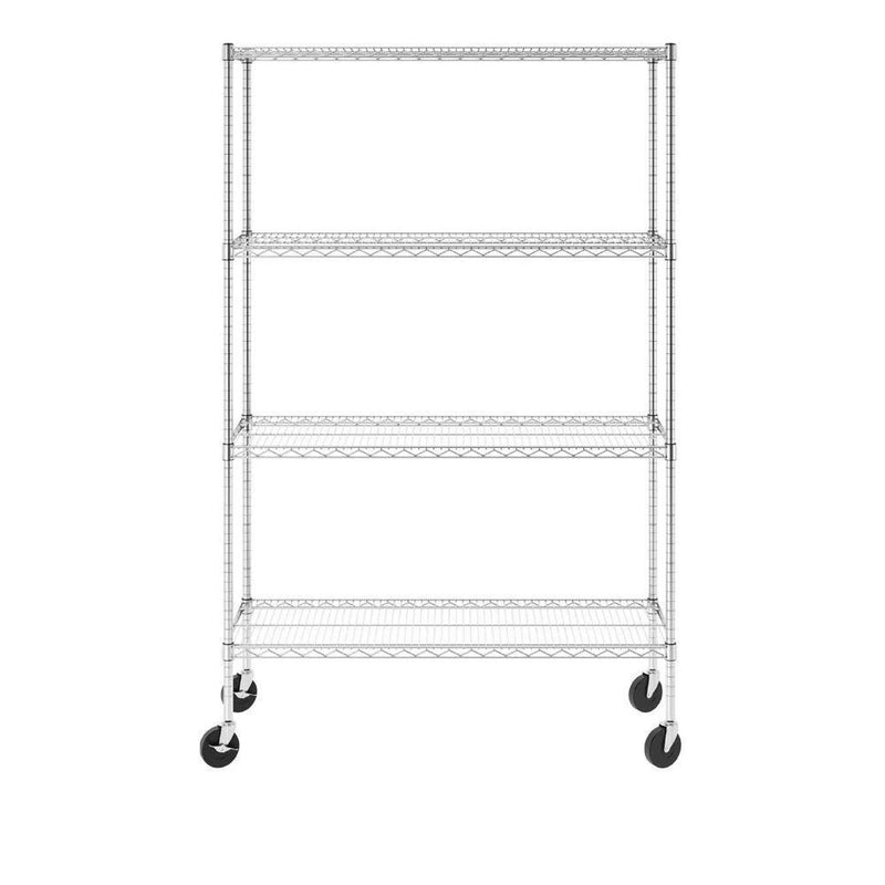 72 IN. H X 48 IN. W X 18 IN. D NSF 4-TIER WIRE SHELVING RACK WHEELS - CHROME - Like New