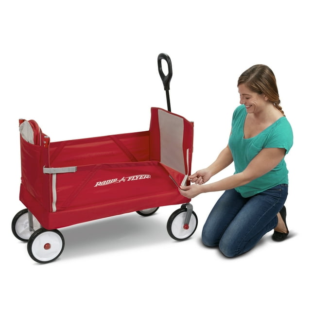 RADIO FLYER 3-IN-1 EZ FOLD WAGON WITH CANOPY, SEAT BELTS - RED - Like New