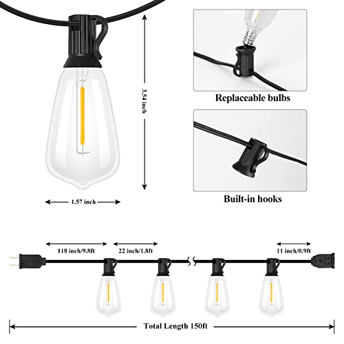 Brightever Outdoor String Lights 150FT, Patio Lights with 75+2 Dimmable ST38 - Like New
