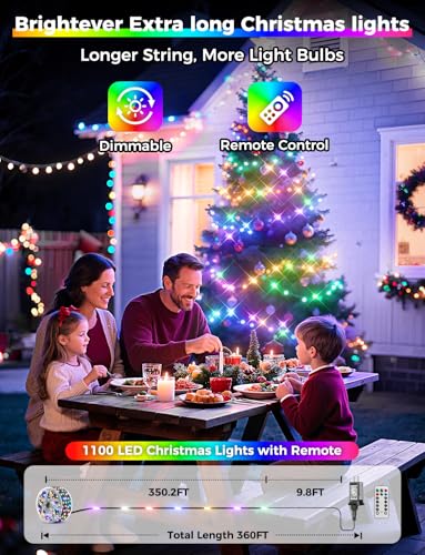 Brightever 360FT 1100 LED Christmas Lights with Remote, IP67 Waterproof - Like New