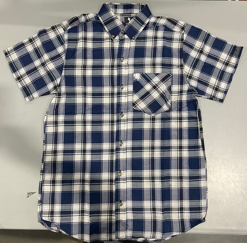 BLACK HORSE MEN'S WOVEN PLAID SHIRT - MENS SMALL - BLUE/LIGHT BLUE/WHITE/YELLOW - Brand New