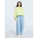 SCOOP WOMEN'S CROPPED OVERSIZED BUTTON-DOWN SHIRT LONG SLEEVES - M - LIME YELLOW - Brand New
