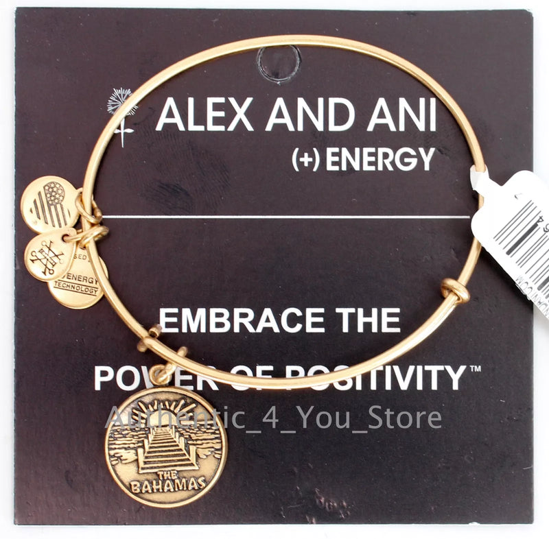 ALEX AND ANI NEW THE BAHAMAS  CHARM BANGLE BRACELET BANGLE 7 1/4''  - GOLD - Like New